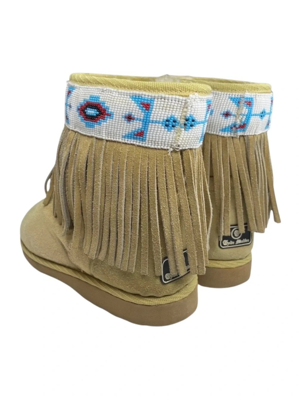 Tylie Malibu ❁ Gypsy Bead Embellished Fringe Shearling Boots ❁ Natural Turquoise